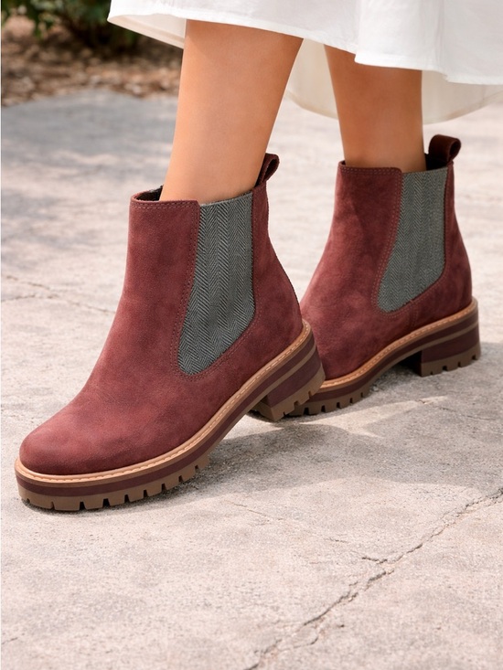 Timberland Shoes - Timberland Burgundy Suede Chelsea Lug Ankle Boots, size:6.5